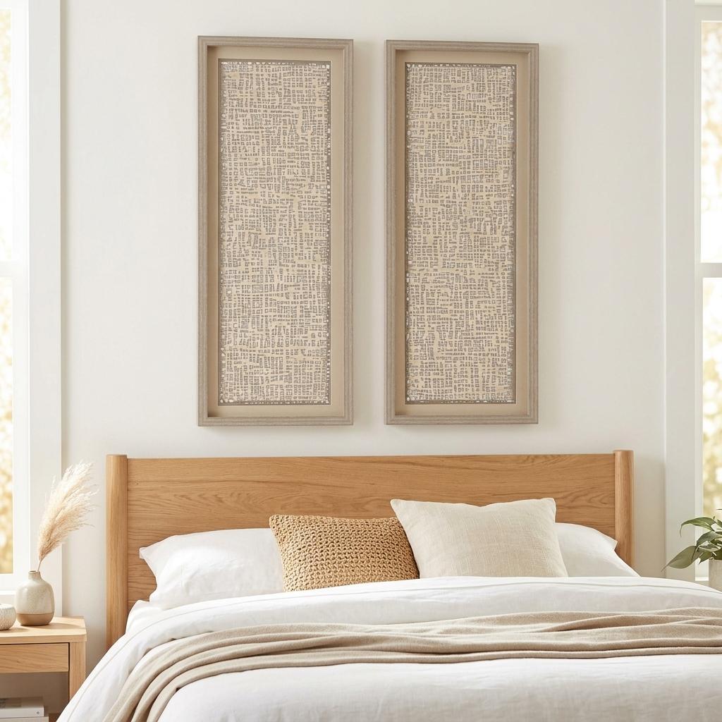 Set Of Two Natural Textured Brown Framed Wall Art