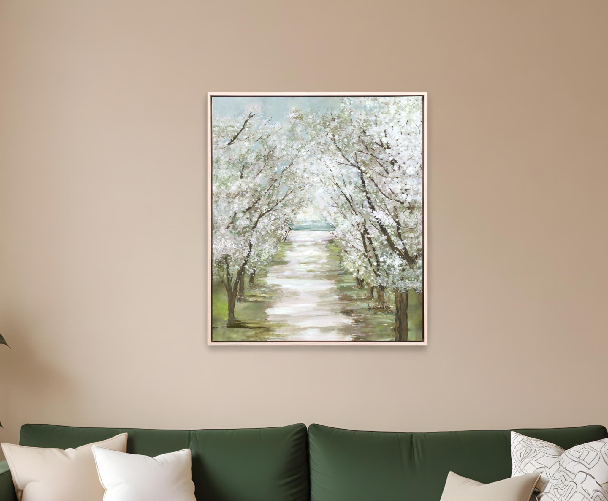 Blossom Pathway White Floater Frame Print Wall Art