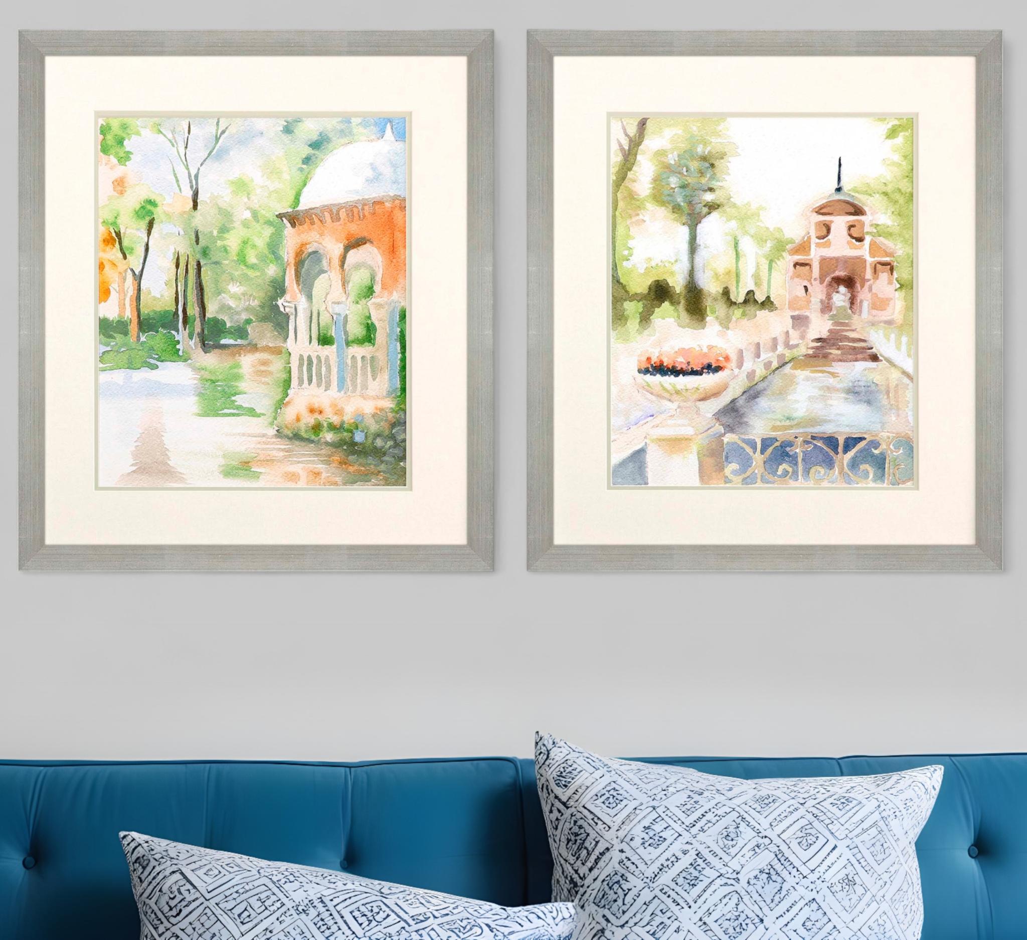 Set Of Two Peaceful Gardens Silver Framed Print Wall Art