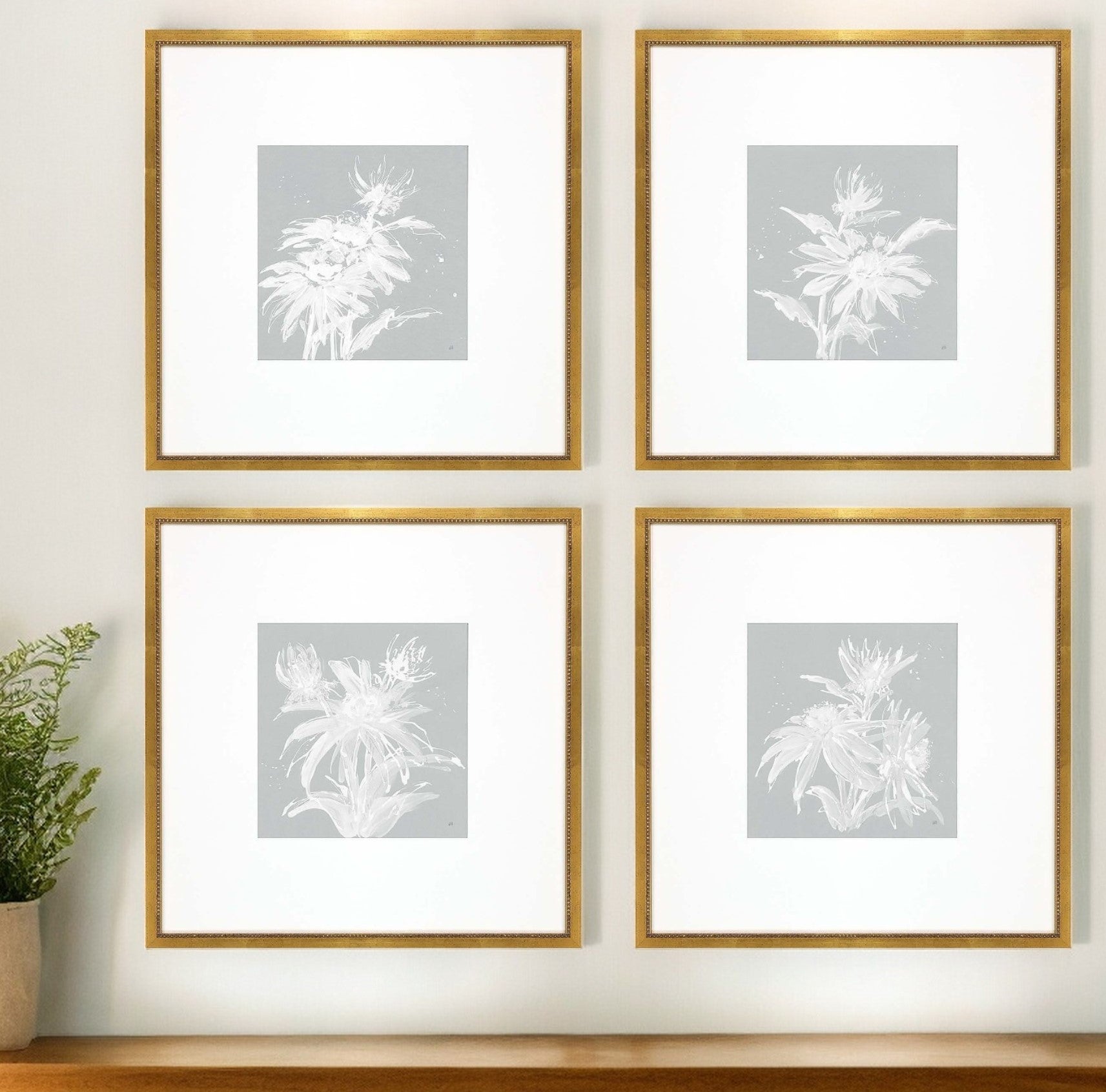 Set Of Four Echinacea Gold Framed Print Wall Art