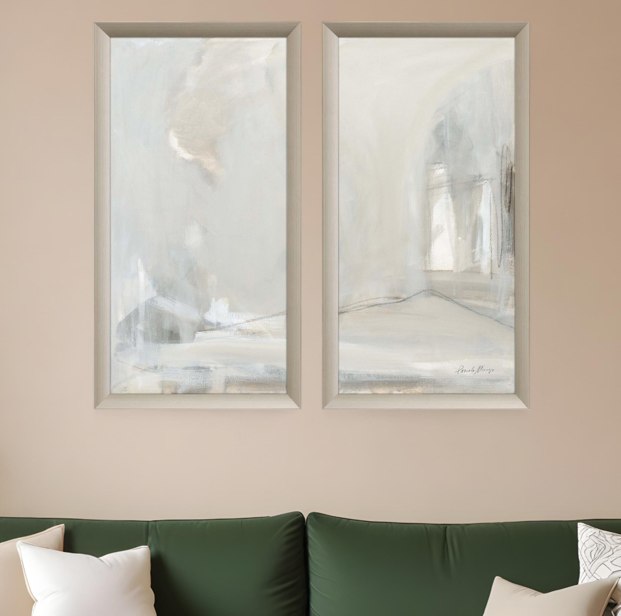 Set Of Two Delicate Gray Silver Framed Print Wall Art
