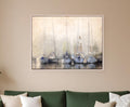 Sailboats in Fog White Floater Frame Print Wall Art