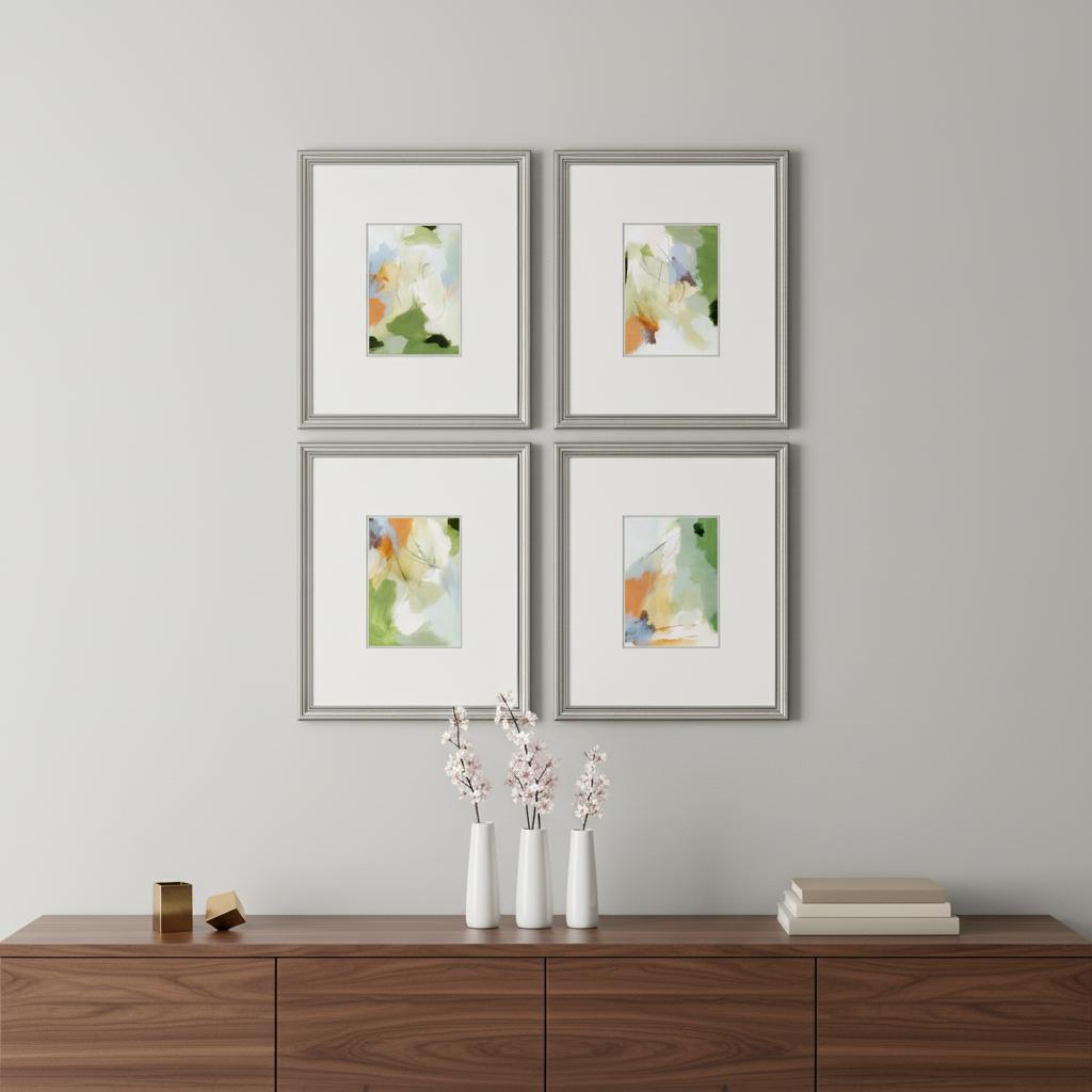 Set Of Four Verdure Silver Framed Print Wall Art