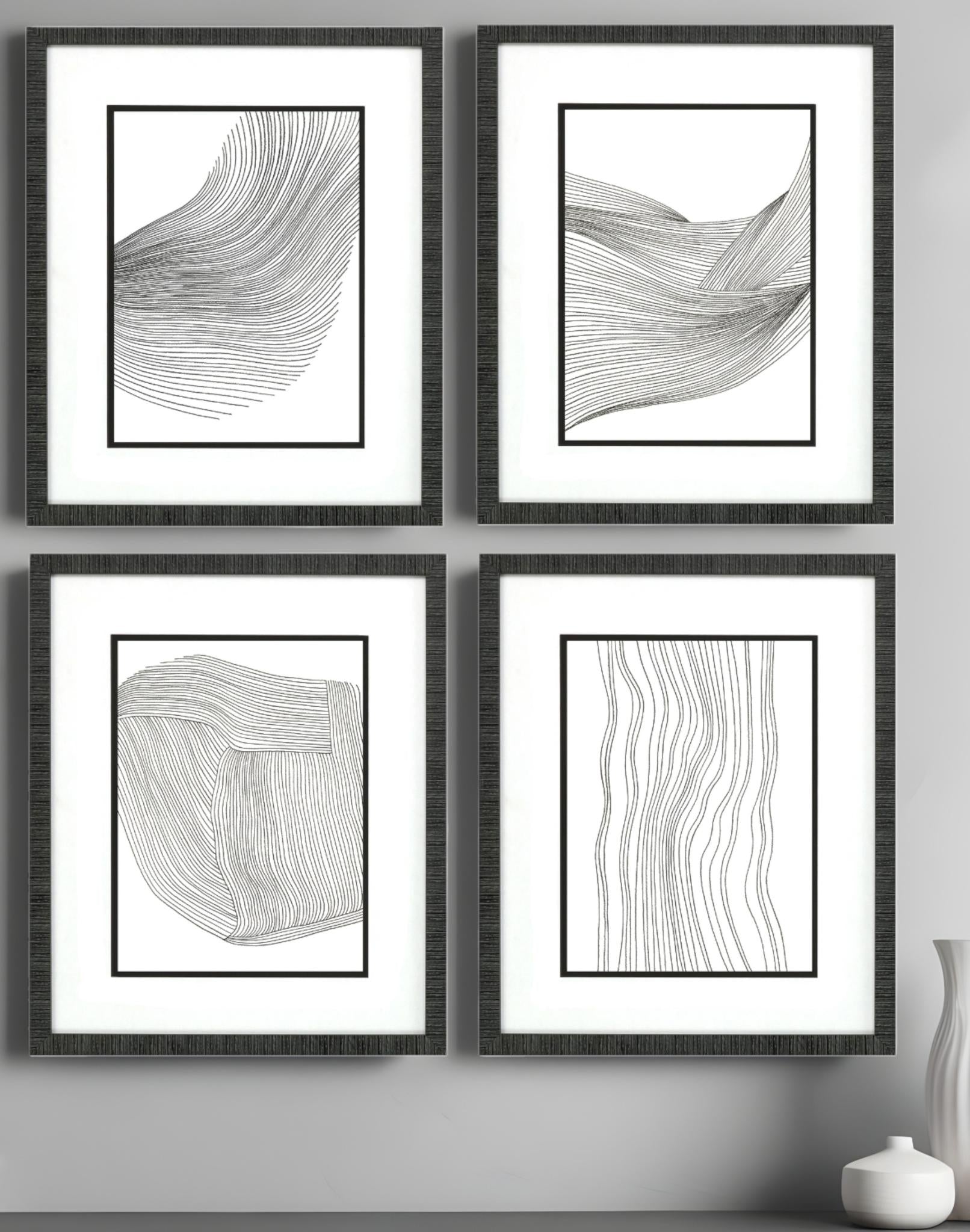Set Of Four Linear Acoustic Black Framed Print Wall Art