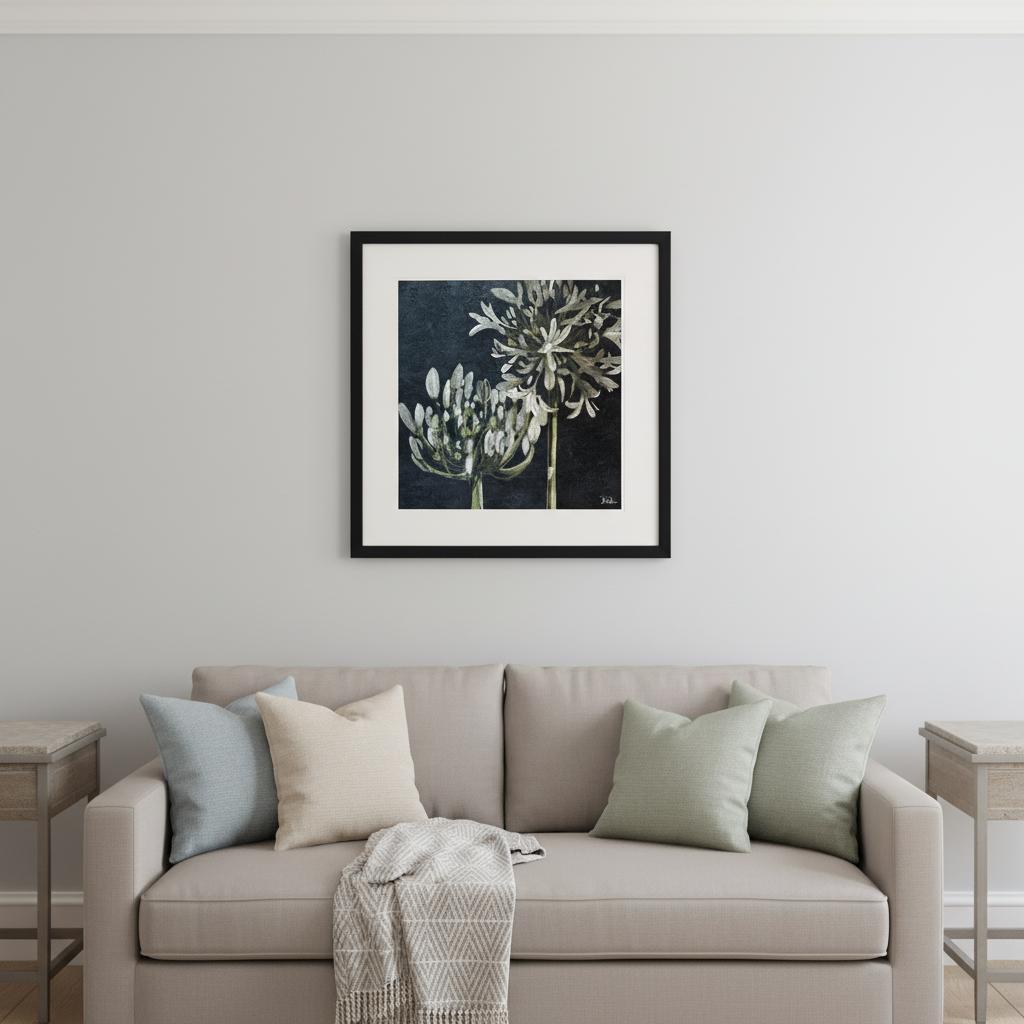 Midnight Lilies II Black Framed Print Wall Art