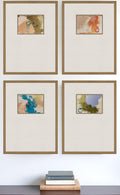 Set Of Four Off Center Abstract Gold Framed Print Wall Art