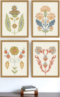 Set Of Four Folk Flourish Gold Framed Print Wall Art