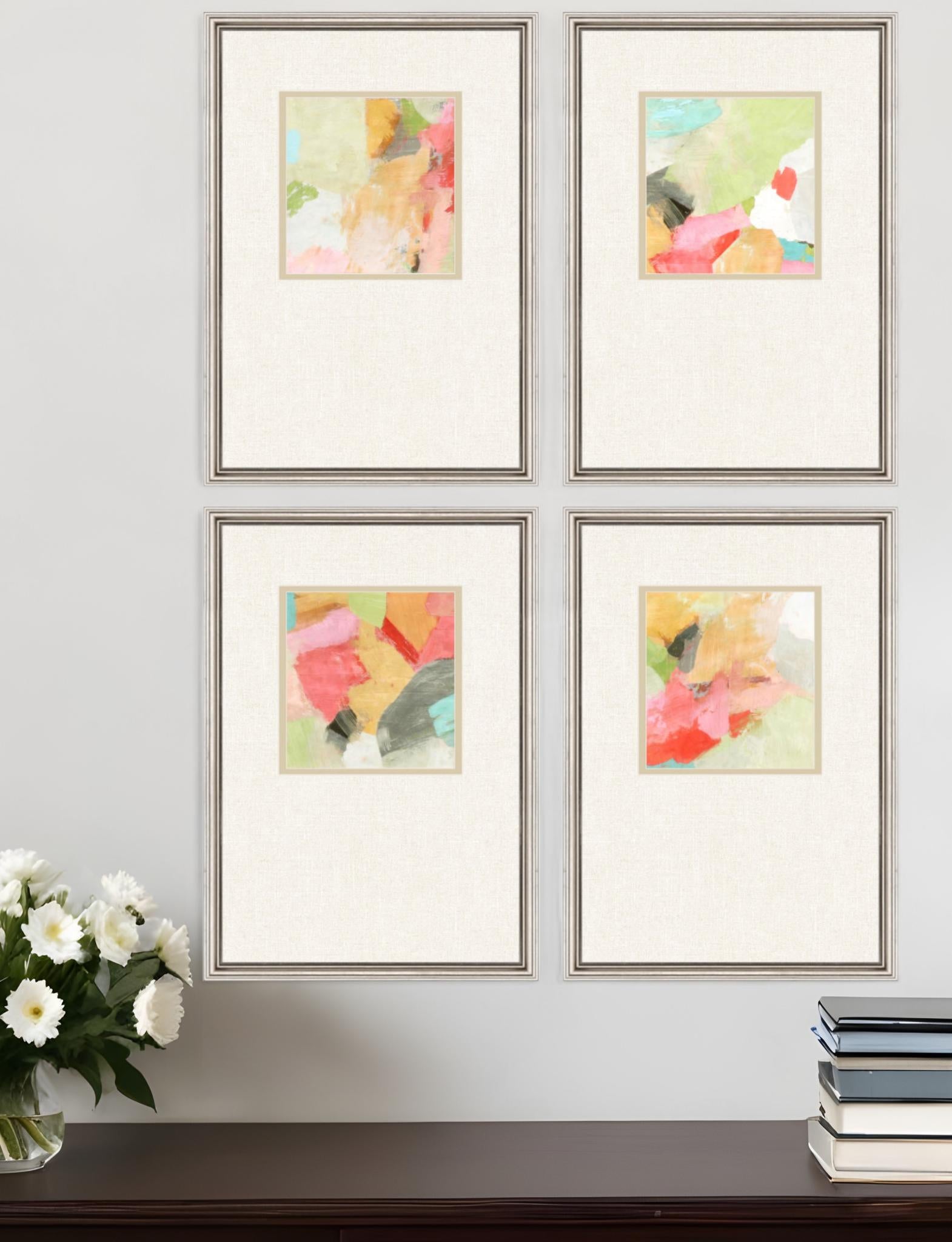 Set Of Four Pastel Splash Silver Framed Print Wall Art