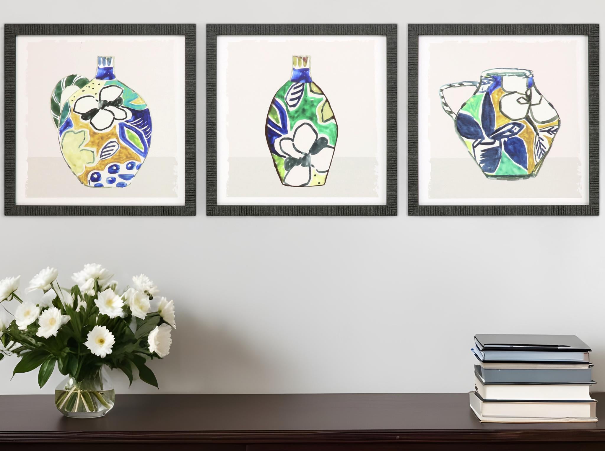Set Of Three Picasso Vase Black Framed Print Wall Art