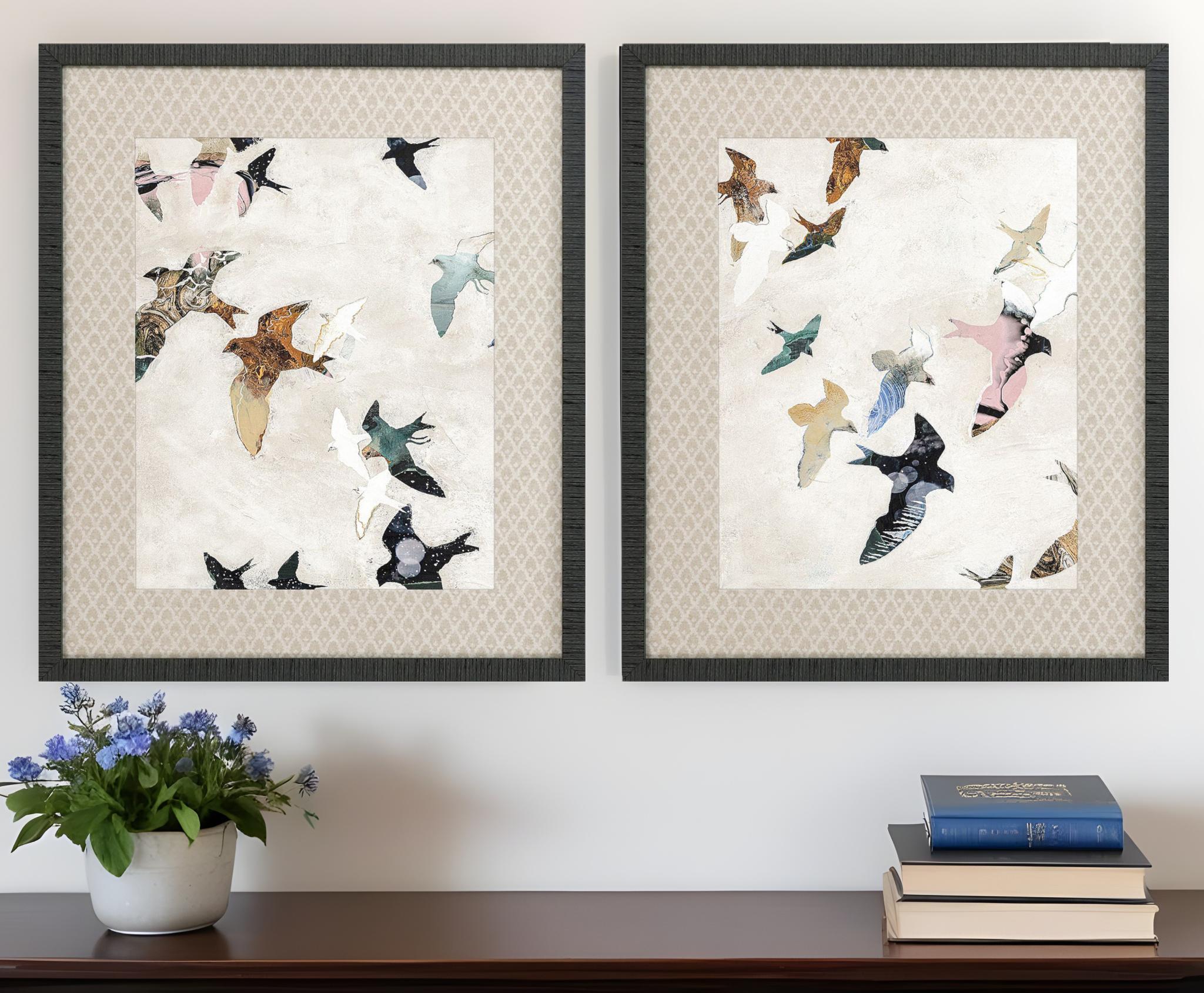 Set Of Two Abstract Birds Black Framed Print Wall Art