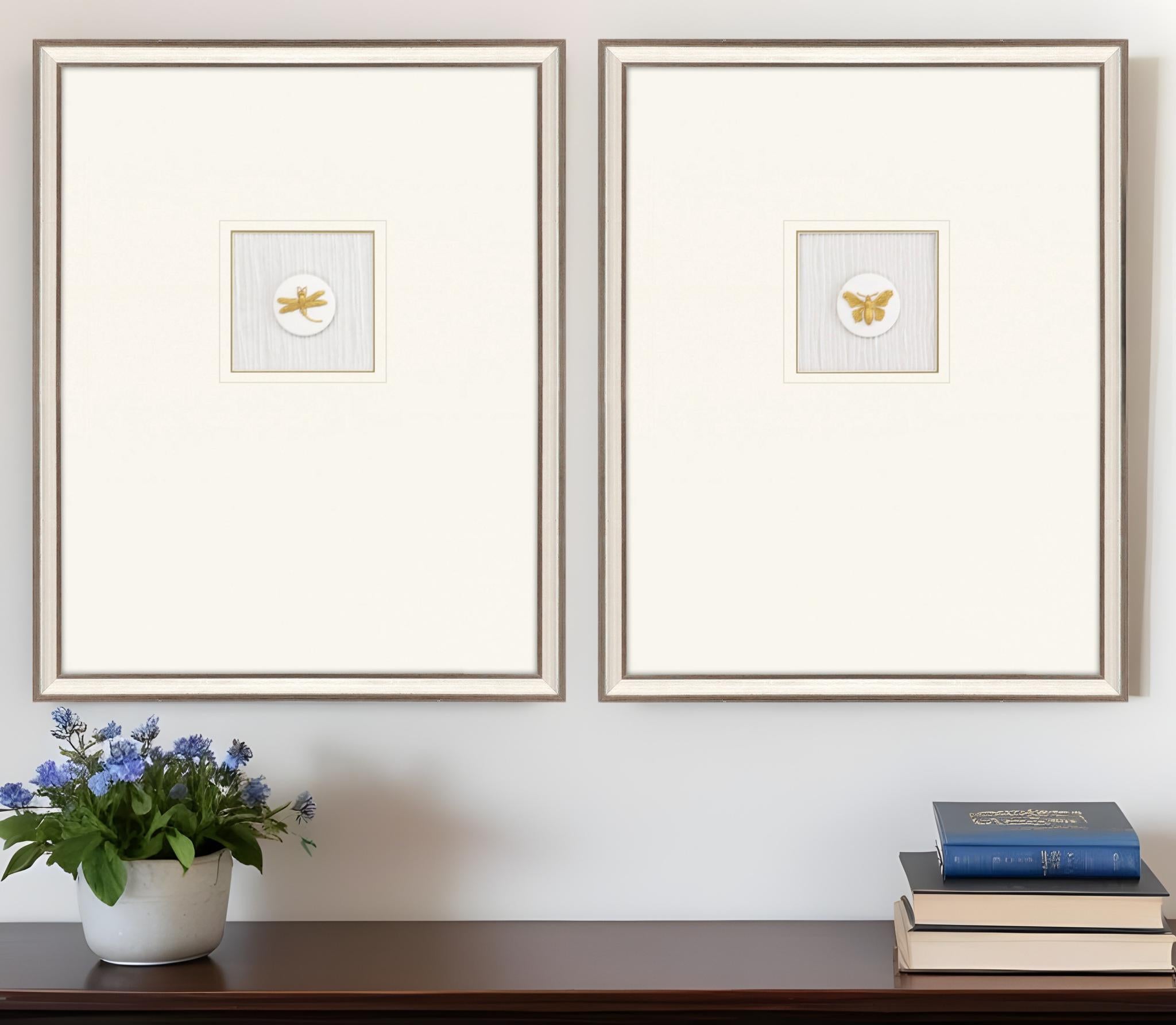 Set Of Two Insect Intaglio II Silver Framed Print Wall Art