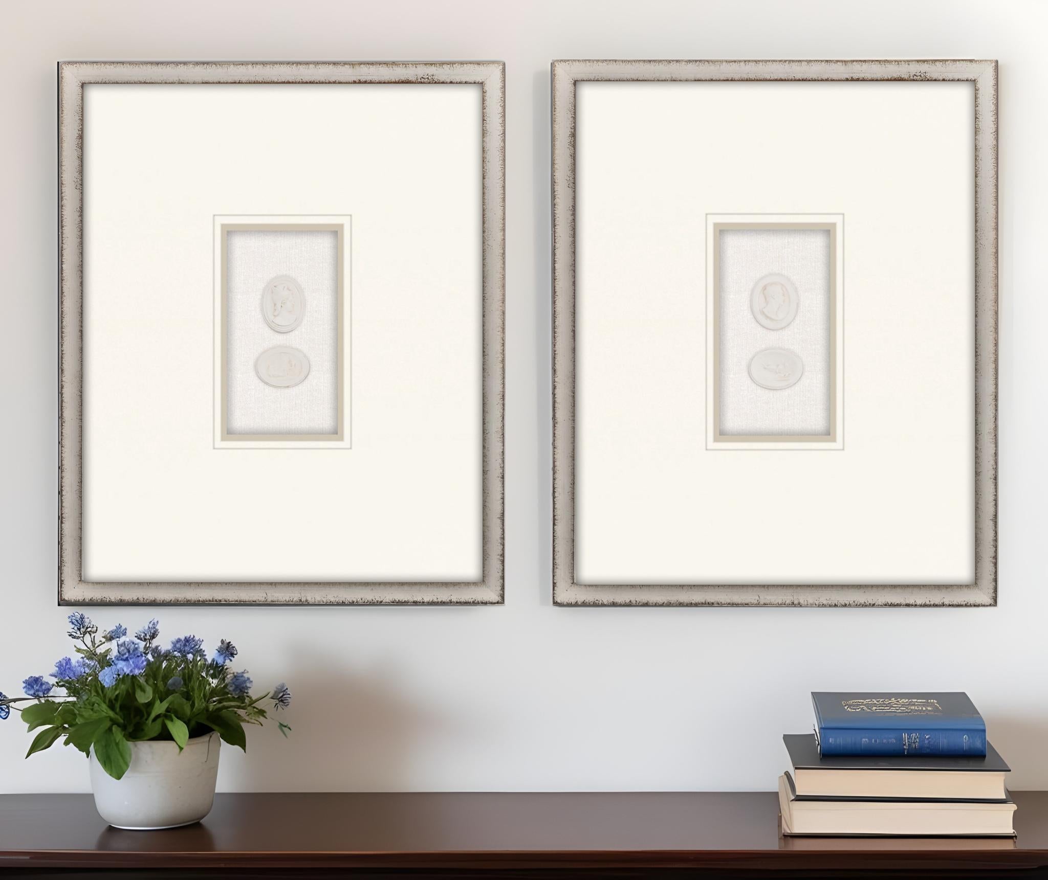 Set Of Two Portrait Intaglio II Silver Framed Print Wall Art
