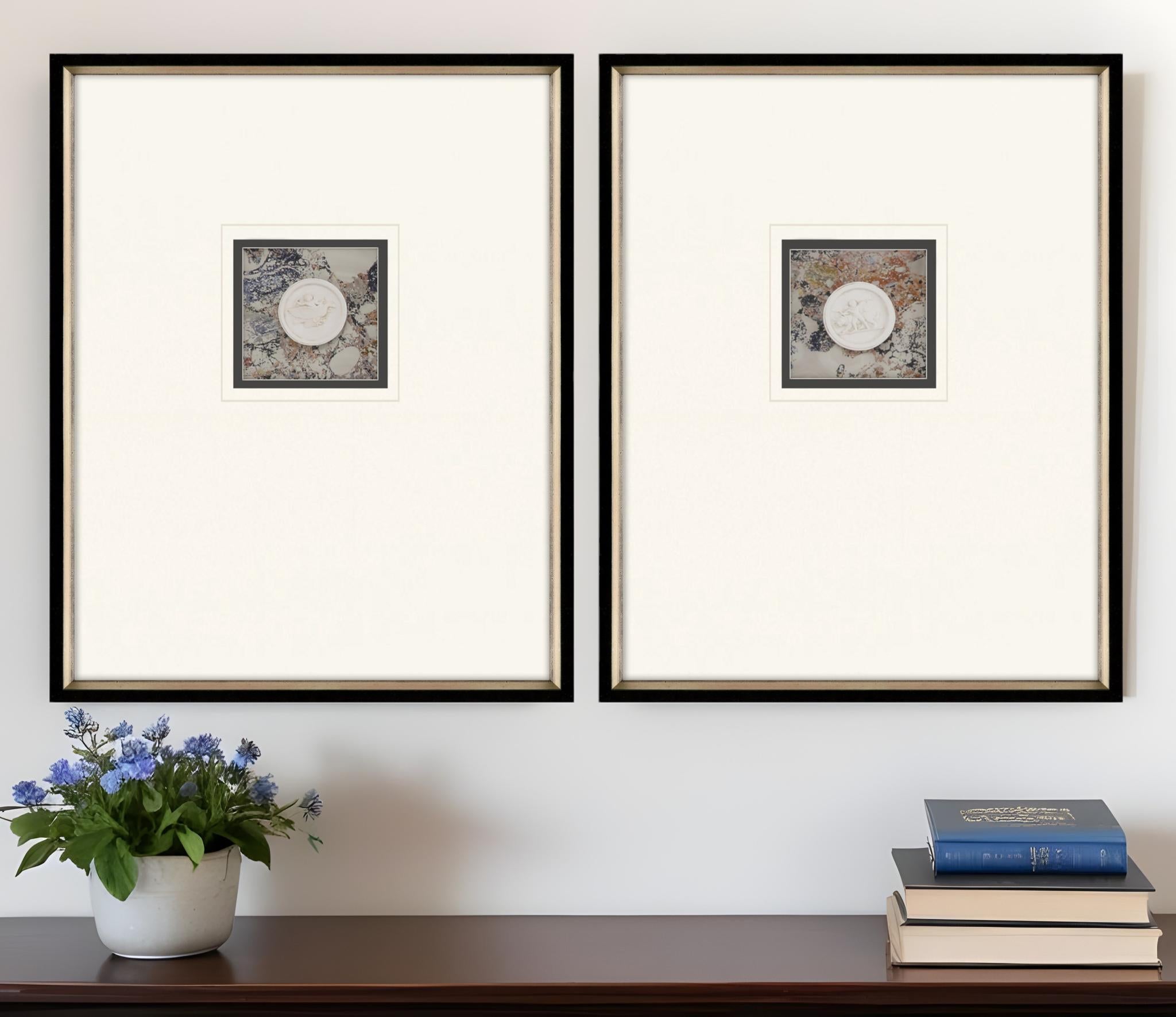 Set Of Two Angelic Intaglio Black Framed Print Wall Art