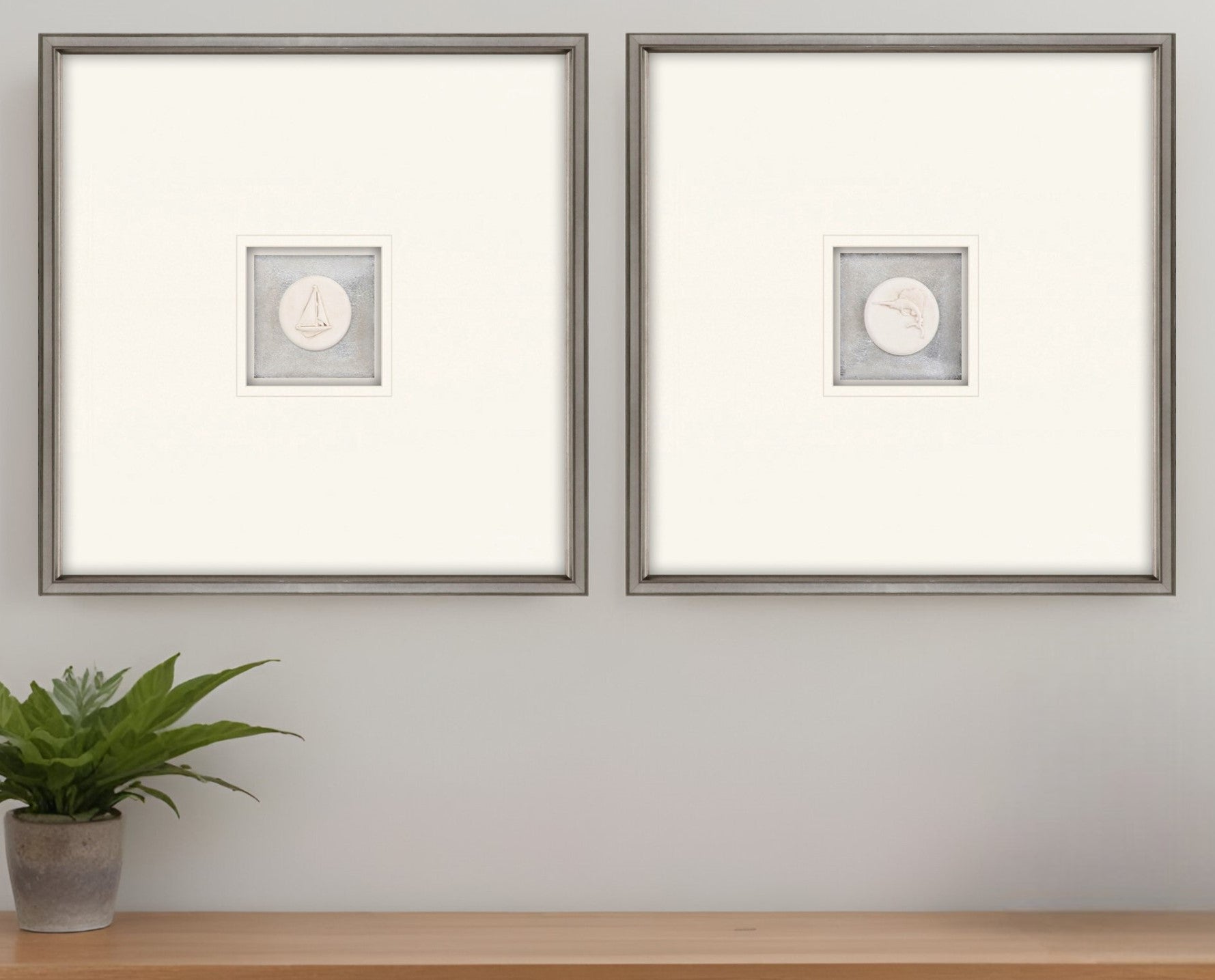 Set Of Two Coastal Intaglio I Silver Framed Print Wall Art