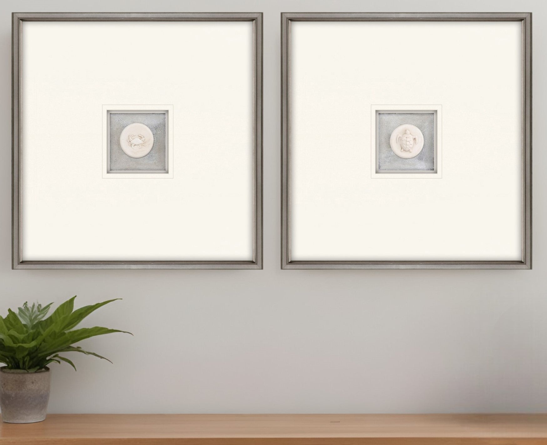 Set Of Two Coastal Intaglio II Silver Framed Print Wall Art