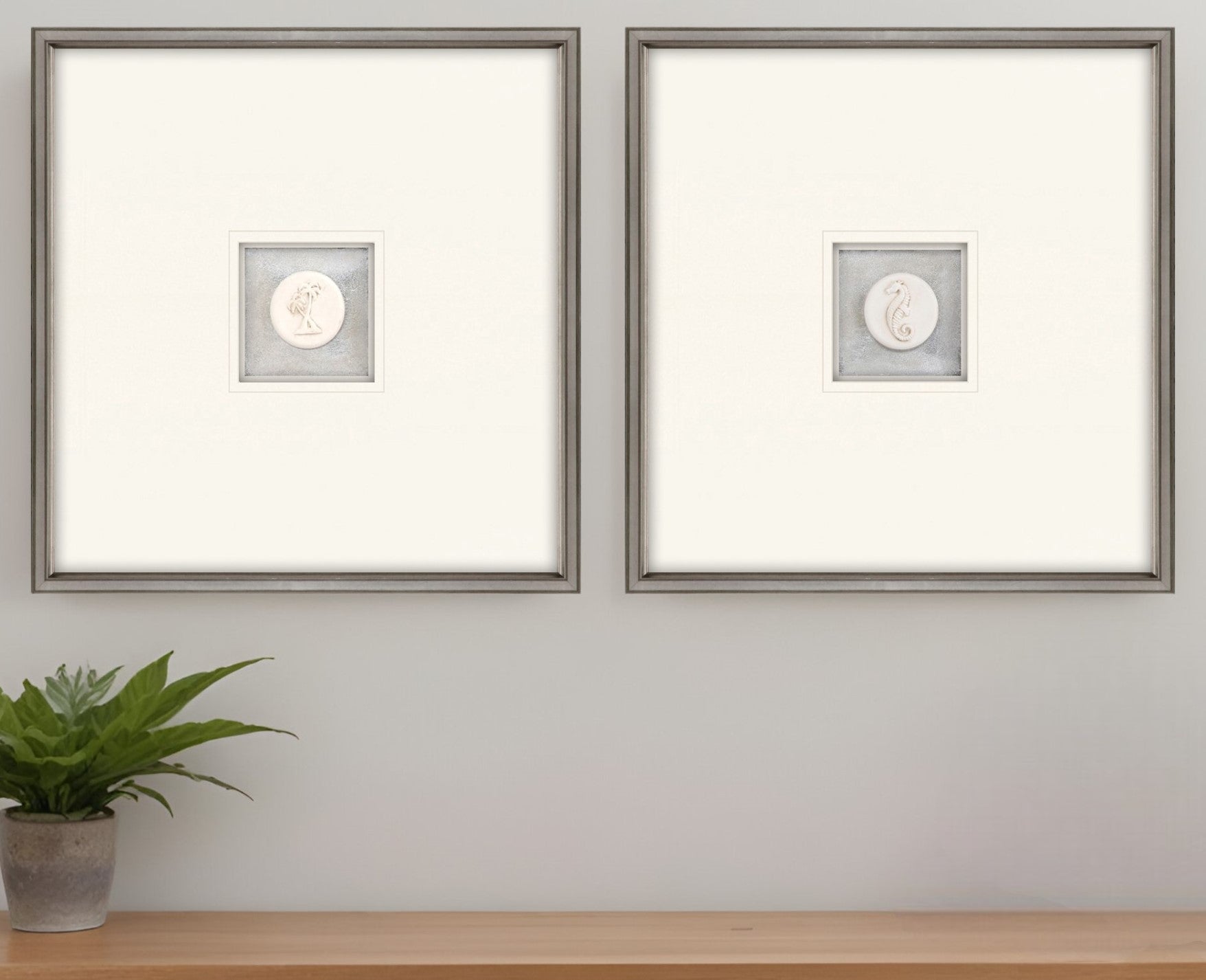 Set Of Two Coastal Intaglio III Silver Framed Print Wall Art