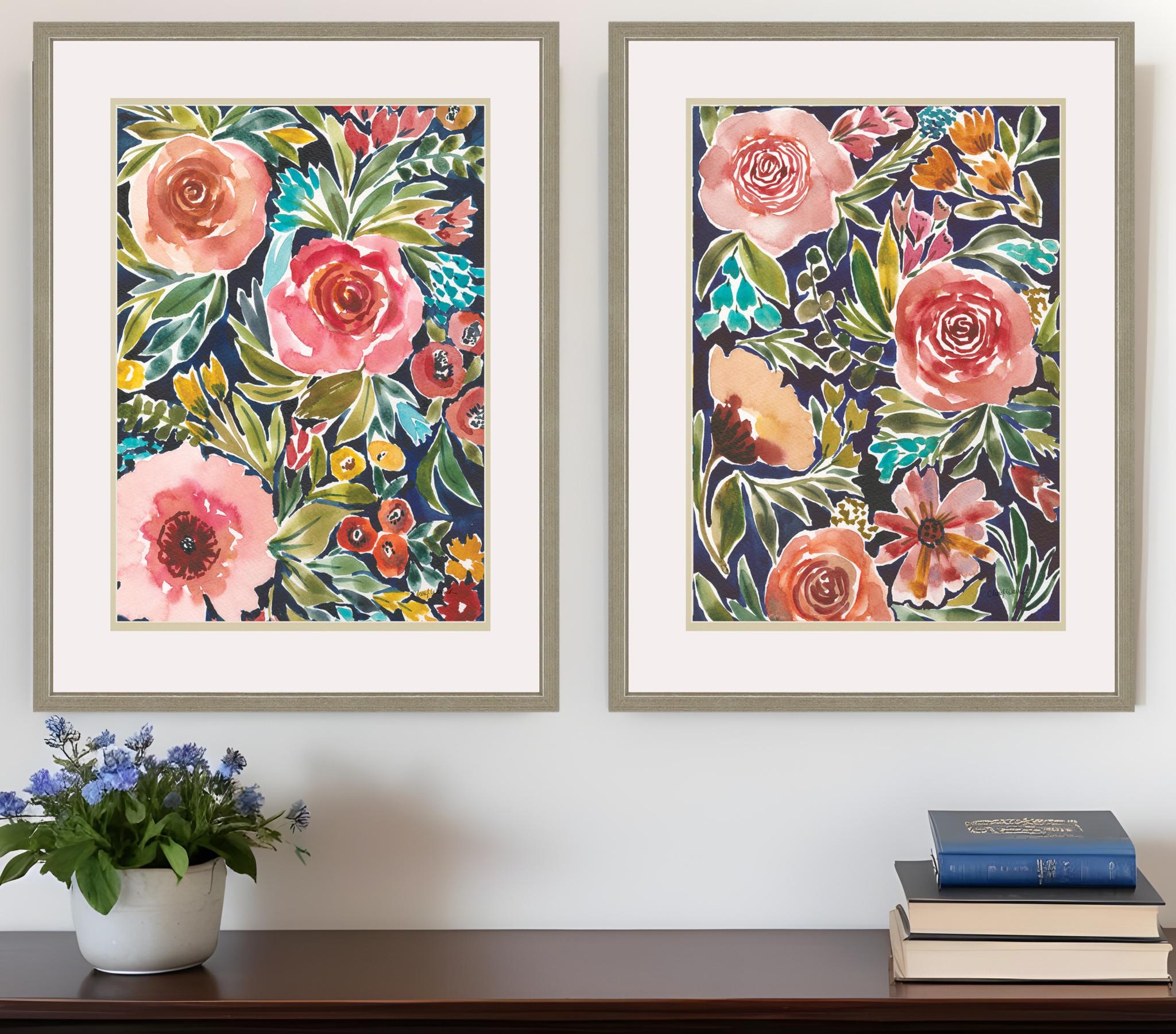 Set Of Two Flower Patch Gold Framed Print Wall Art