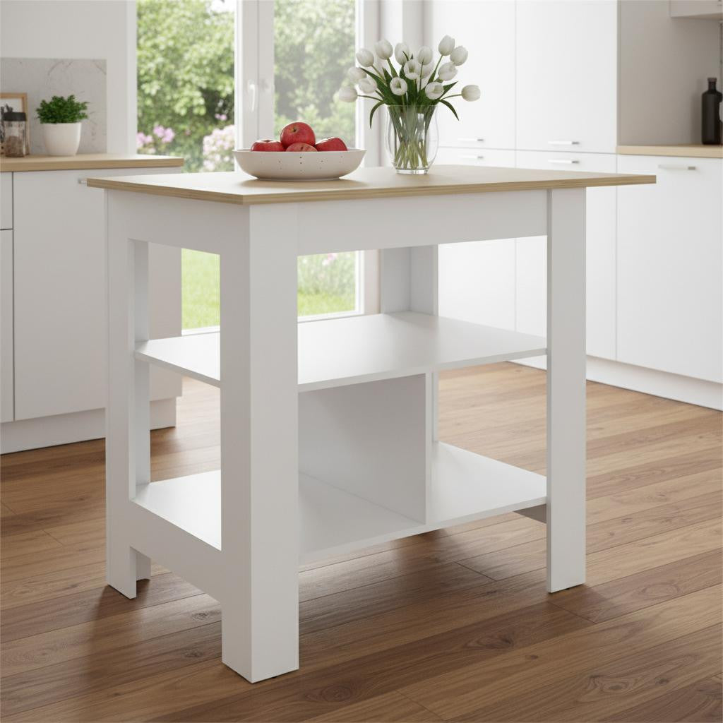 35 Natural and White Wood Kitchen Island With Storage