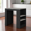 36 Gray and Black Faux Marble and Wood Kitchen Island With Storage