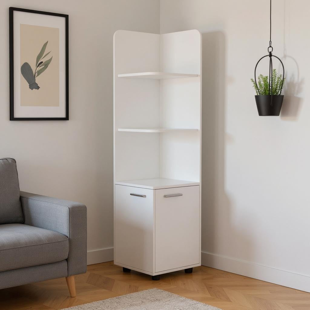 62 White Wood Corner Utility Cabinet With Two Doors