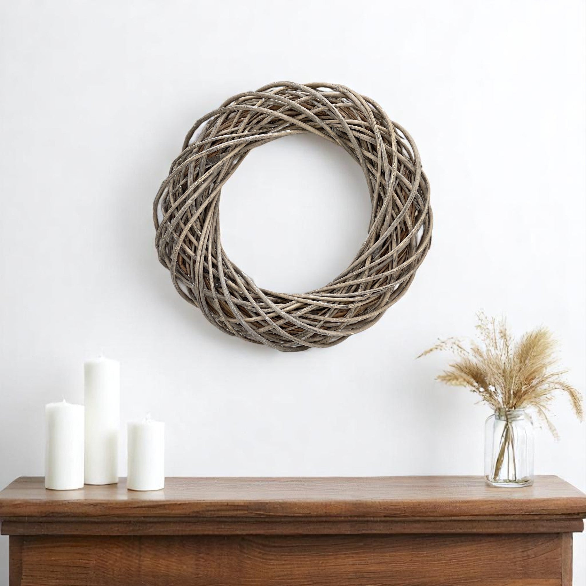 22 Natural Gray Willow Dried Wreath