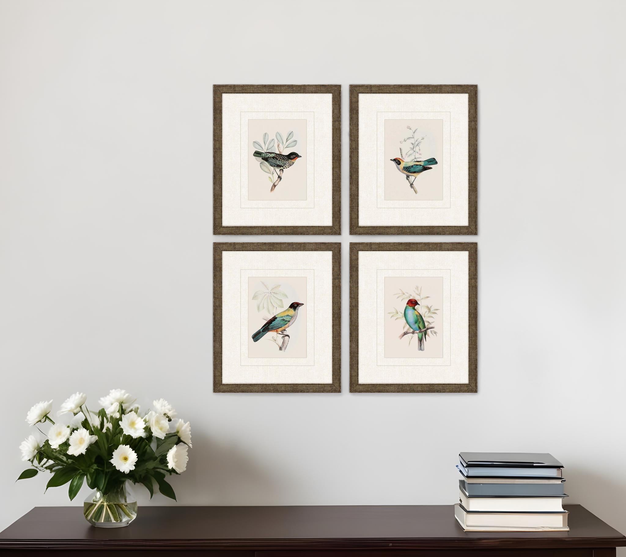 Set Of Four On Perch I Gold Framed Print Wall Art