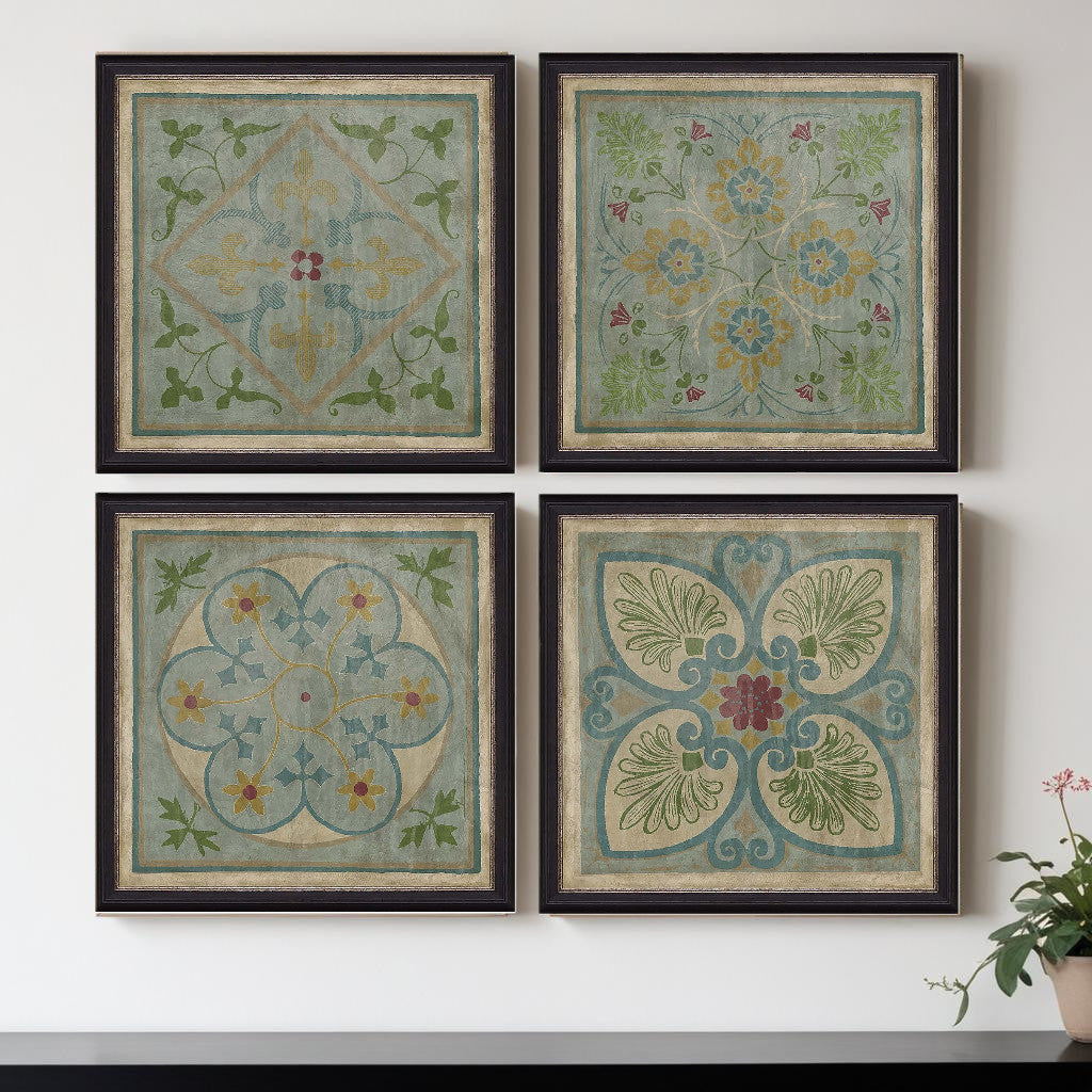 Set Of Four Verdigris Pattern Black Framed Print Wall Art