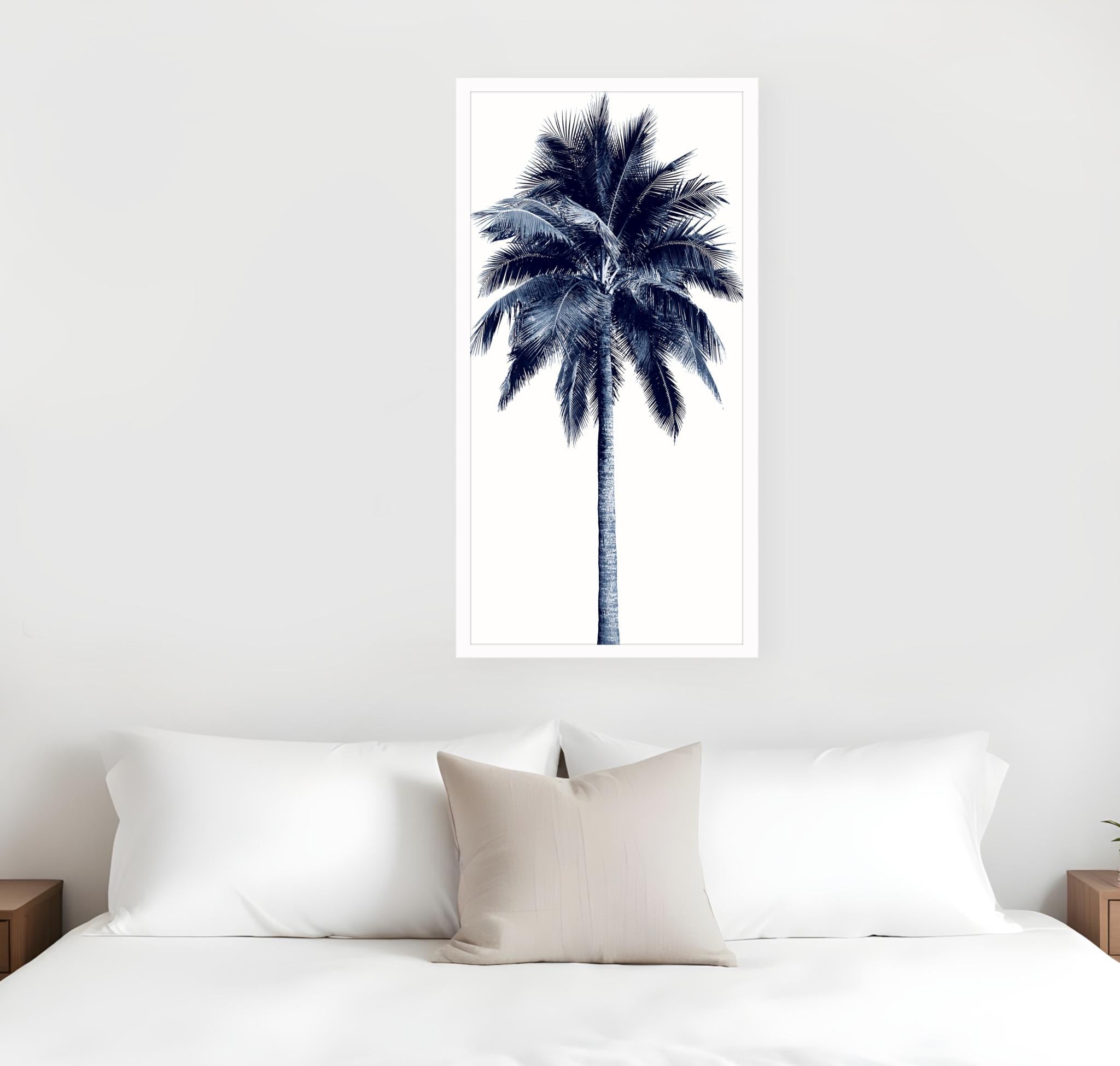 Palm Tree Blue I White Framed Print Wall Art