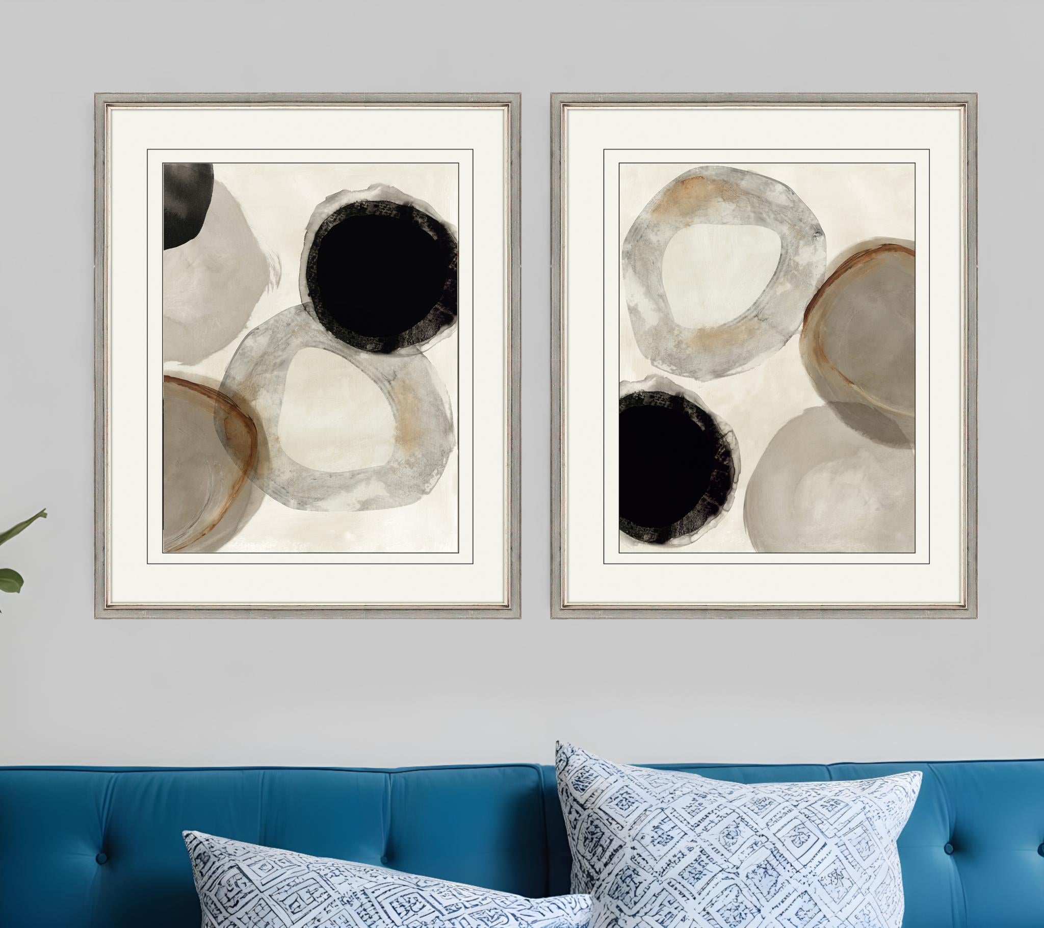 Set Of Two Beige Rings Silver Framed Print Wall Art