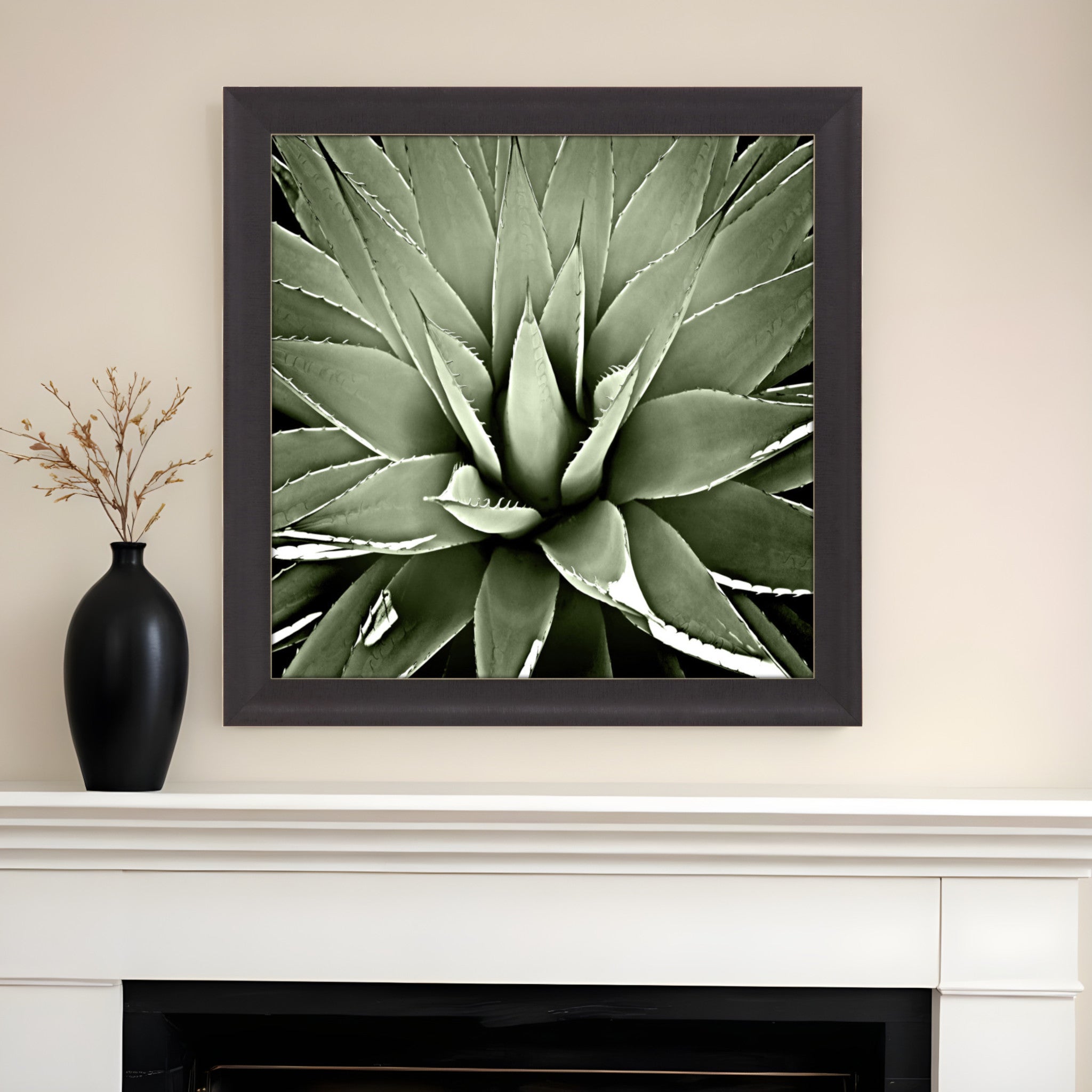 Green Succulent III Brown Framed Print Wall Art