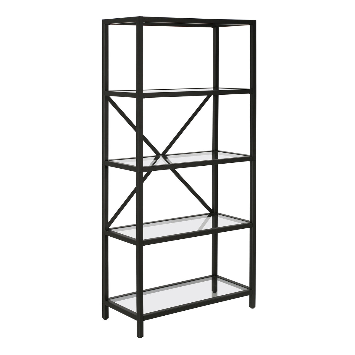 63 Black Metal And glass Five Tier Etagere Bookcase