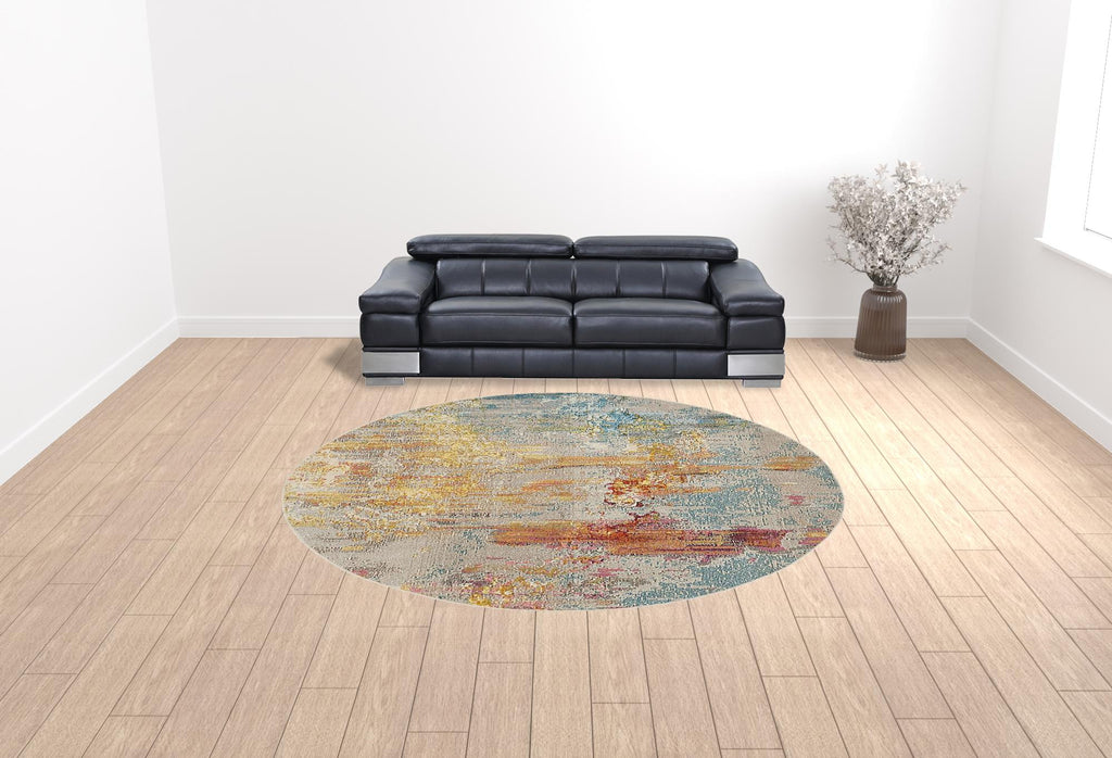 HomeRoots 527672 10 ft. Green Abstract Power Loom Round Area Rug