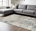 10 X 14 Ivory Gray And Blue Abstract Distressed Area Rug