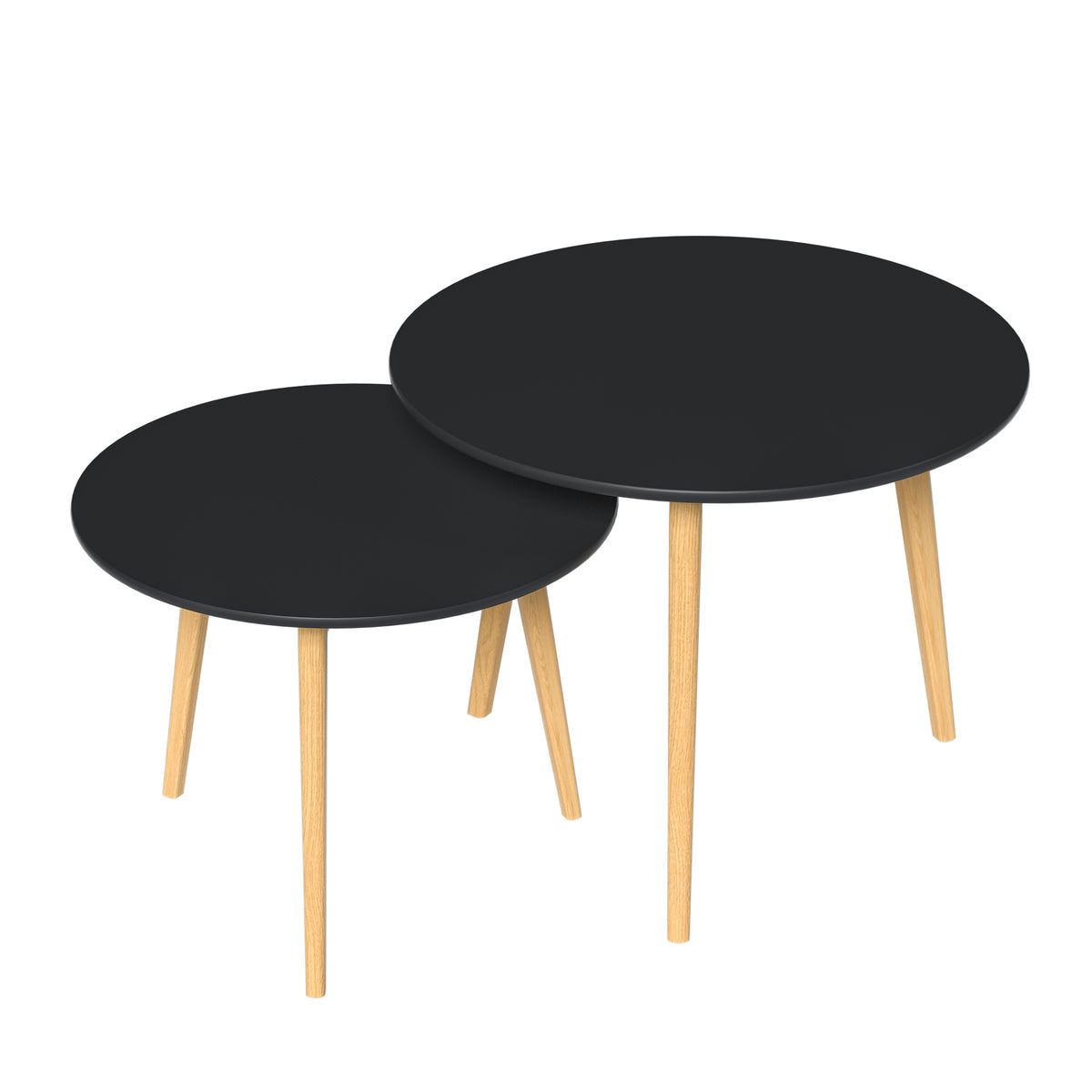 Set Of Two 20 Wood Brown And Black Round Nested Tables