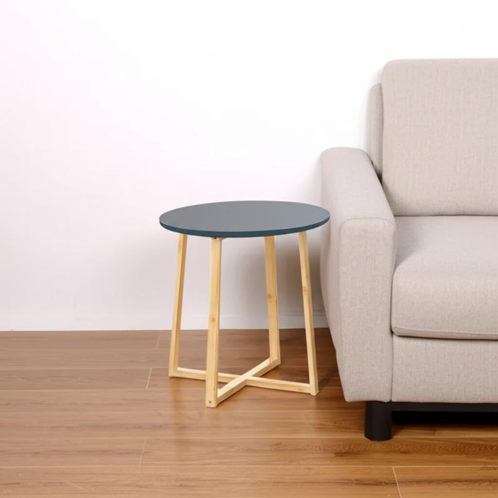 20 Gray and Natural Solid Wood Round Cross Legs End Table