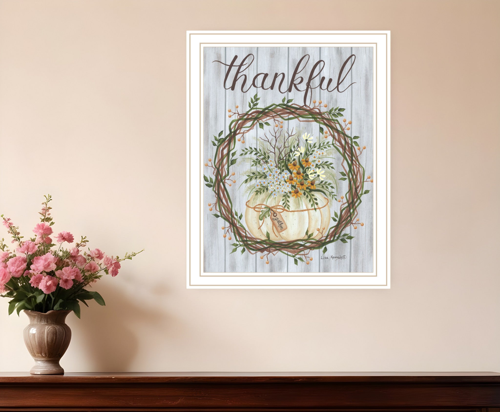 Thankful Wreath White Framed Print Wall Art