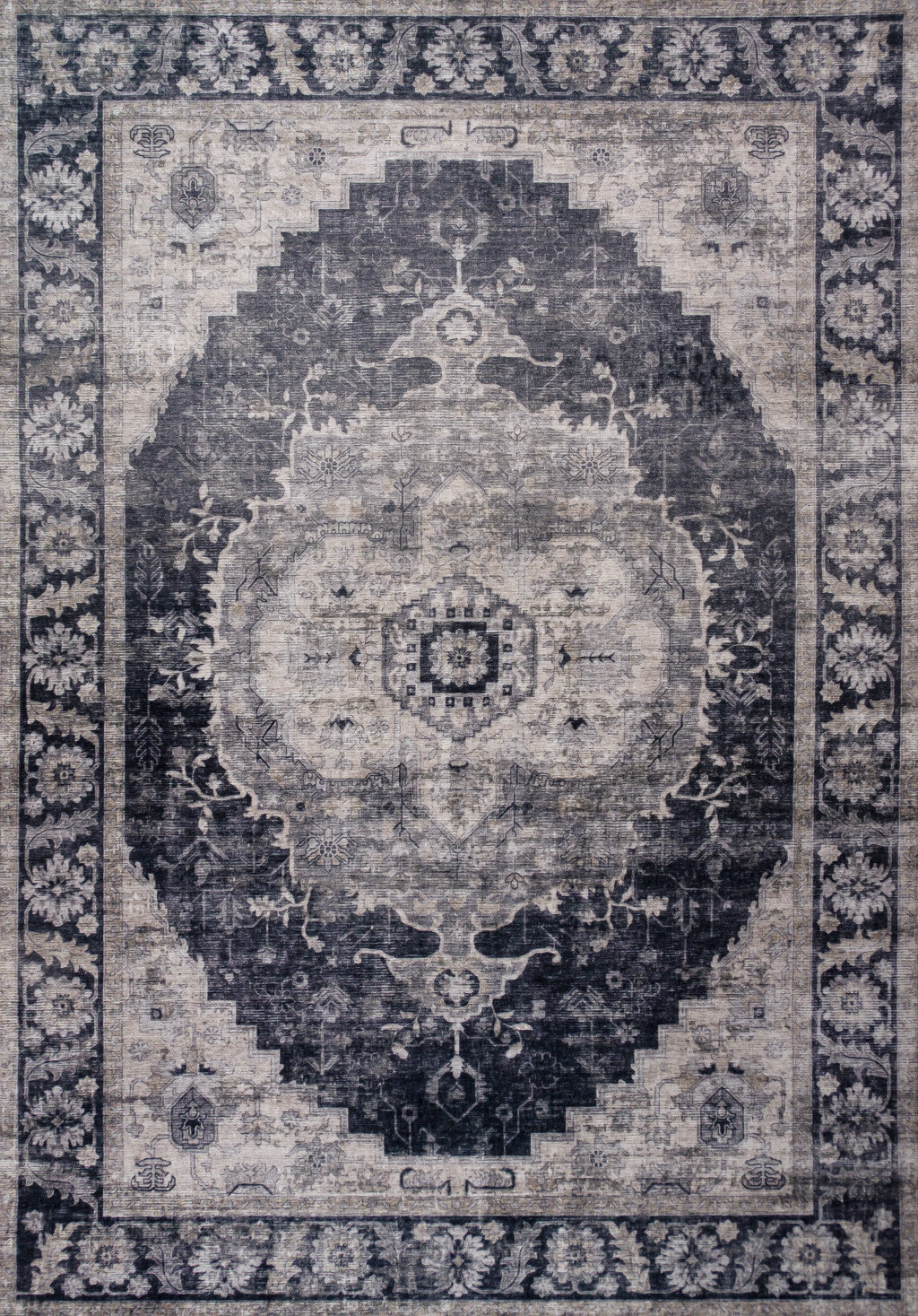 HomeRoots 530569 7 x 10 ft. Oriental Rectangle Area Rug Black & Gray