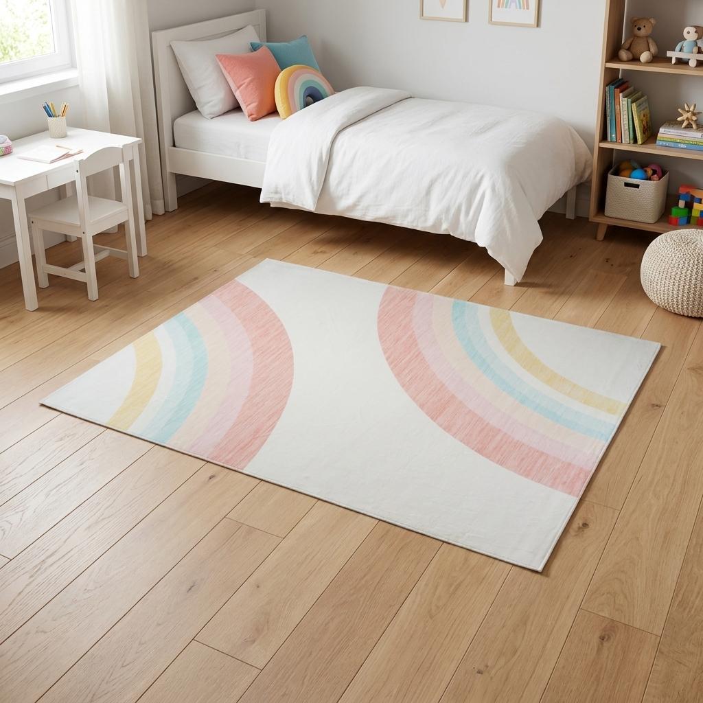 4 X 6 Cream And Pink Rainbows Abstract Area Rug