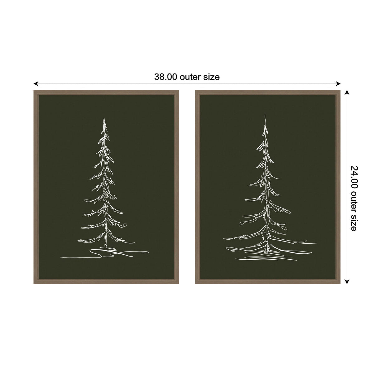 Sylvie Minimalist Evergreen Trees Sketch - 2 Piece Framed Canvas Art Set by The Creative Bunch Studio