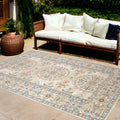 9' X 12' Blue And Orange Medallion Stain Resistant Indoor Outdoor Area Rug