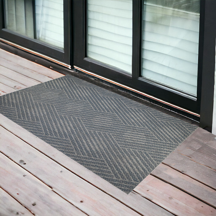 2' X 3' Gray And Blue Geometric Stain Resistant Indoor Outdoor Area Rug