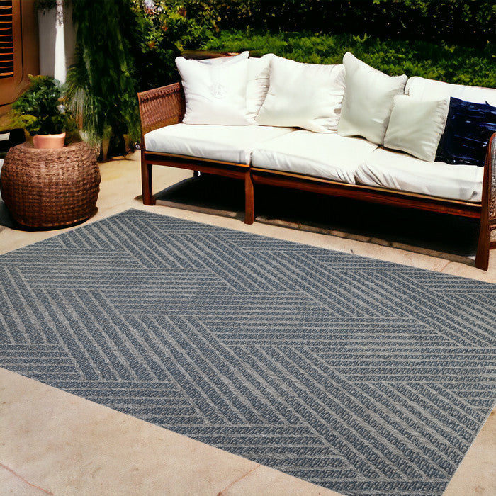9' X 12' Gray And Blue Geometric Stain Resistant Indoor Outdoor Area Rug