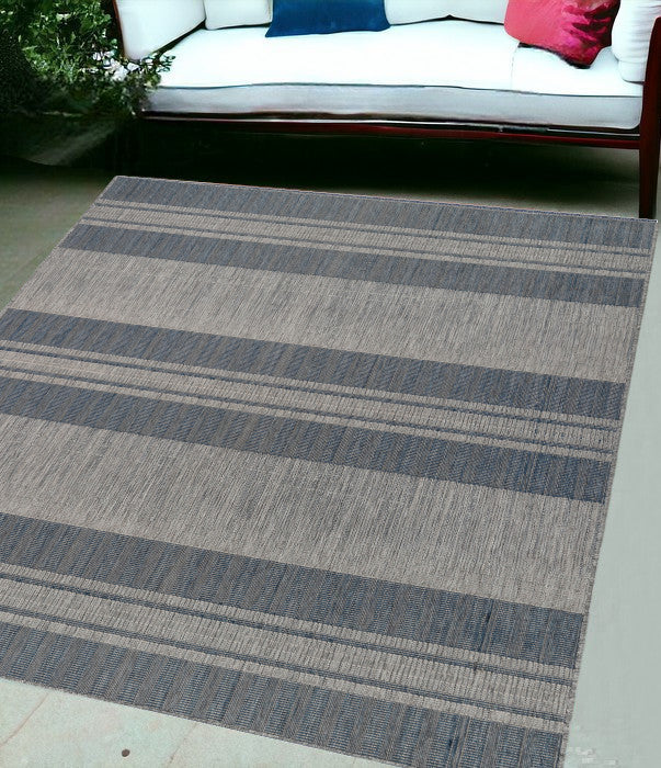 6' X 9' Blue And Gray Striped Stain Resistant Indoor Outdoor Area Rug