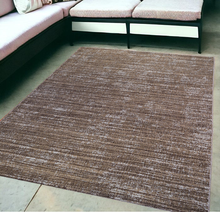 5' X 8' Brown And Ivory Striped Stain Resistant Indoor Outdoor Area Rug