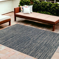 8' X 10' Gray And Blue Striped Stain Resistant Indoor Outdoor Area Rug