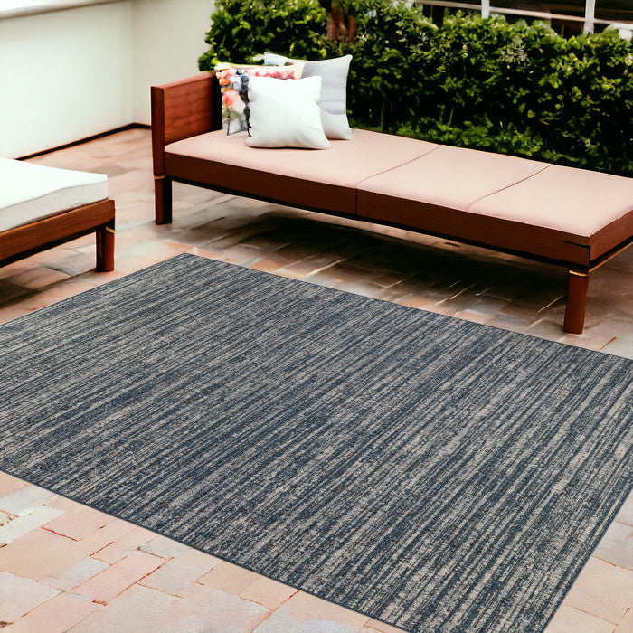 9' X 12' Gray And Blue Striped Stain Resistant Indoor Outdoor Area Rug