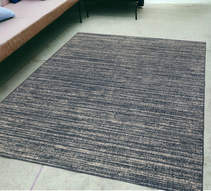 5' X 8' Gray And Blue Striped Stain Resistant Indoor Outdoor Area Rug