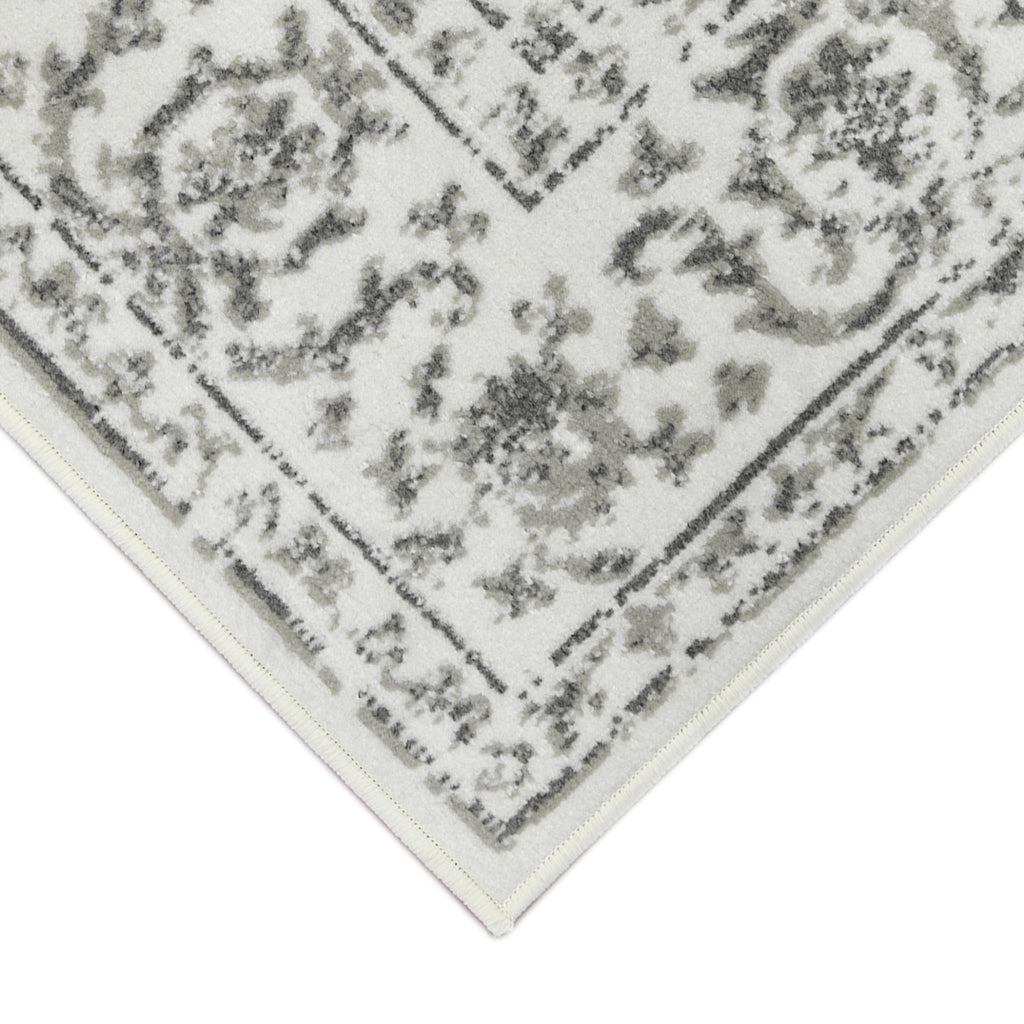 HomeRoots 531761 9 x 12 ft. Light Gray Floral Power Loom Rectangle Area Rug with Fringe