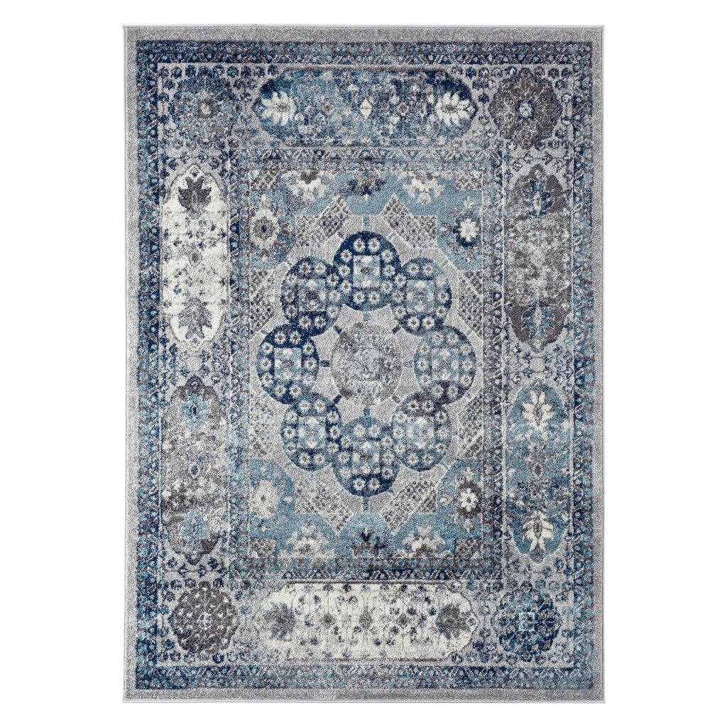 HomeRoots 531889 9 x 12 ft. Gray Medallion Power Loom Rectangle Area Rug