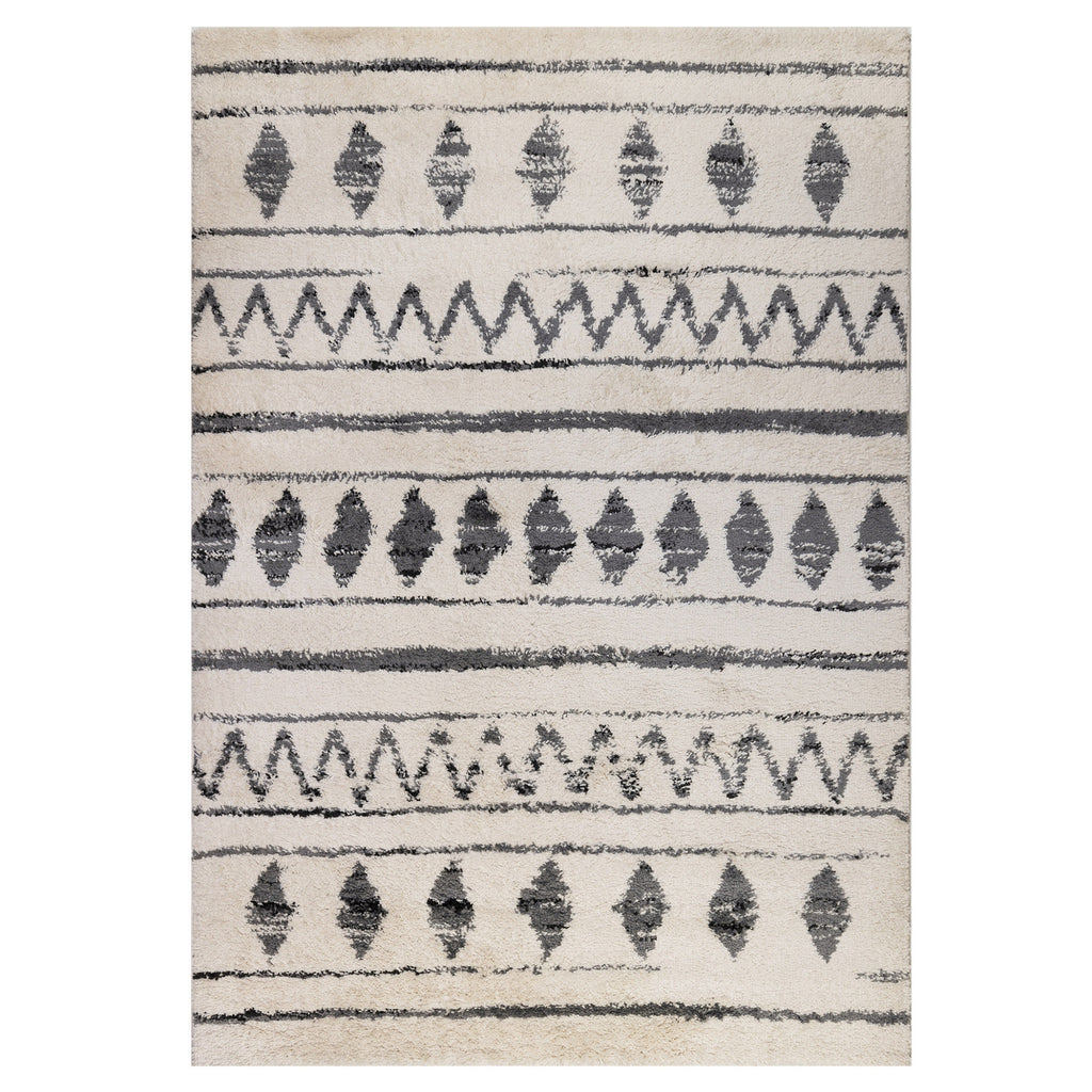HomeRoots 531970 8 x 11 ft. Ivory & Black Geometric Shag Rectangle Area Rug